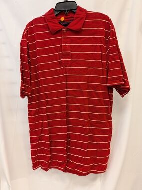 Bullhead Red Polo with Thin White Stripes